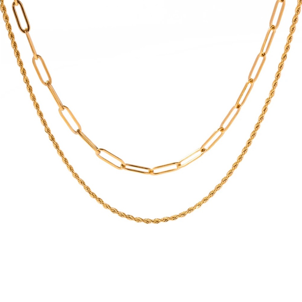 18K GOLD-PLATED STAINLESS STEEL DOUBLE LAYERED NECKLACE